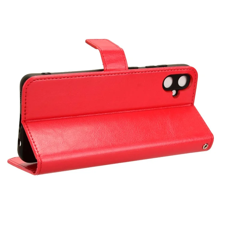 For Samsung Galaxy A05 4G Case Crazy Horse Texture Leather Wallet Stand Phone Cover - Red