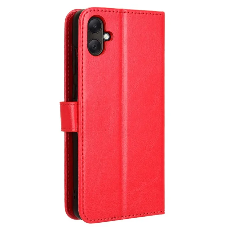 For Samsung Galaxy A05 4G Case Crazy Horse Texture Leather Wallet Stand Phone Cover - Red