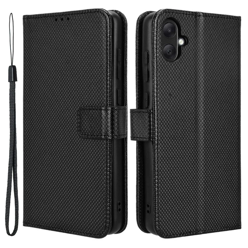 For Samsung Galaxy A05 4G Case Leather Stand Diamond Texture Protective Phone Cover - Black