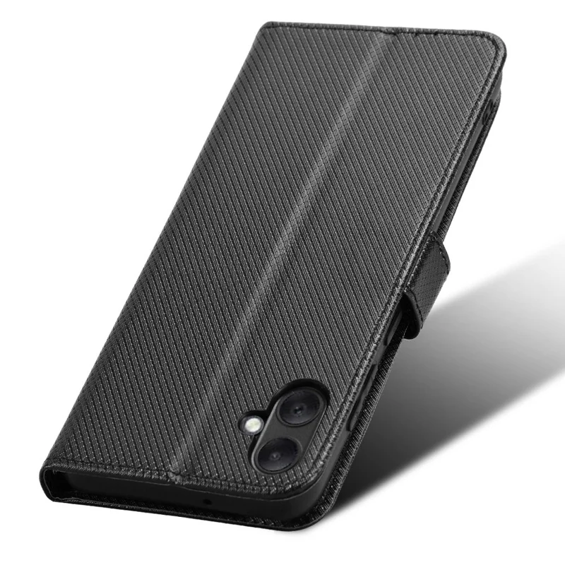 For Samsung Galaxy A05 4G Case Leather Stand Diamond Texture Protective Phone Cover - Black