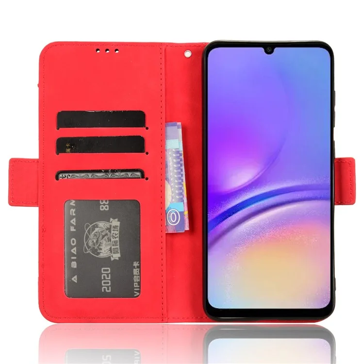 Para Samsung Galaxy A05 4G Funda de Piel con Tapa Flip Stand Funda Protectora con Múltiples Ranuras para Tarjetas - Rojo