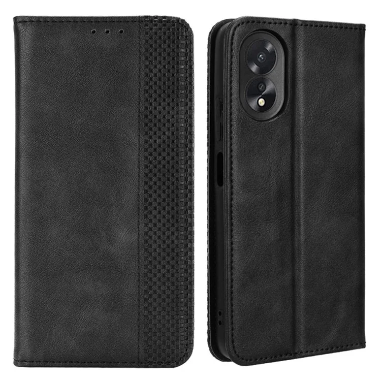 Para Oppo A18 4G / A38 4G Case Retro Leather Wallet Folding Stand Cell Phone Cover - Preto