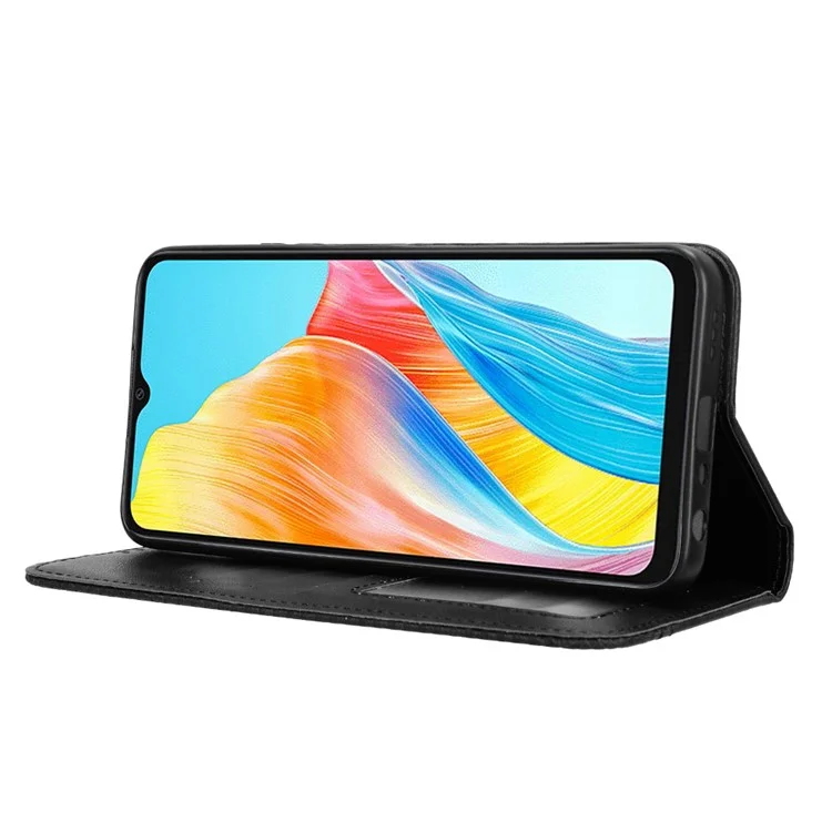 Para Oppo A18 4G / A38 4G Case Retro Leather Wallet Folding Stand Cell Phone Cover - Preto