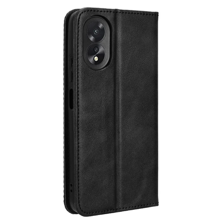Para Oppo A18 4G / A38 4G Case Retro Leather Wallet Folding Stand Cell Phone Cover - Preto