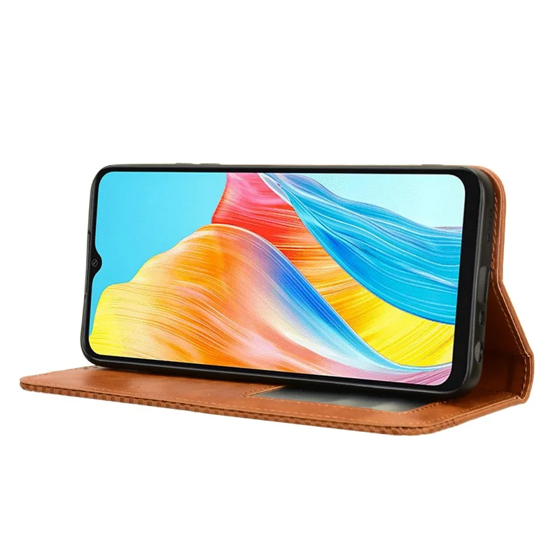 For Oppo A18 4G / A38 4G Case Retro Leather Wallet Folding Stand Cell Phone Cover - Brown