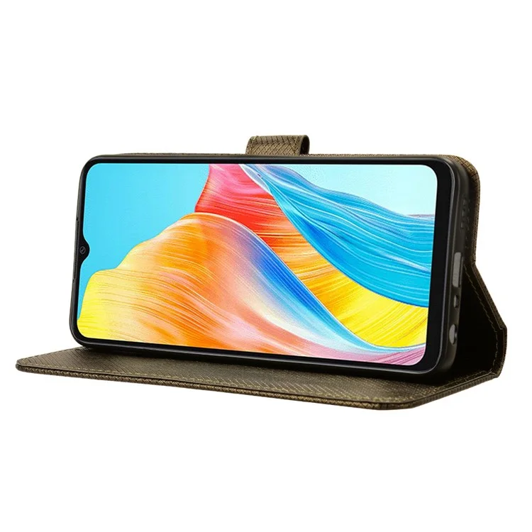 For Oppo A18 4G / A38 4G Leather Phone Case Stand Diamond Texture Protective Phone Cover - Brown