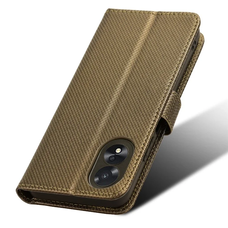 For Oppo A18 4G / A38 4G Leather Phone Case Stand Diamond Texture Protective Phone Cover - Brown