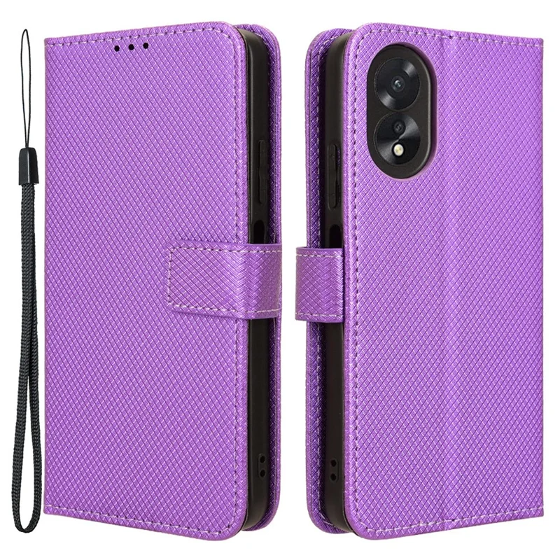 For Oppo A18 4G / A38 4G Leather Phone Case Stand Diamond Texture Protective Phone Cover - Purple