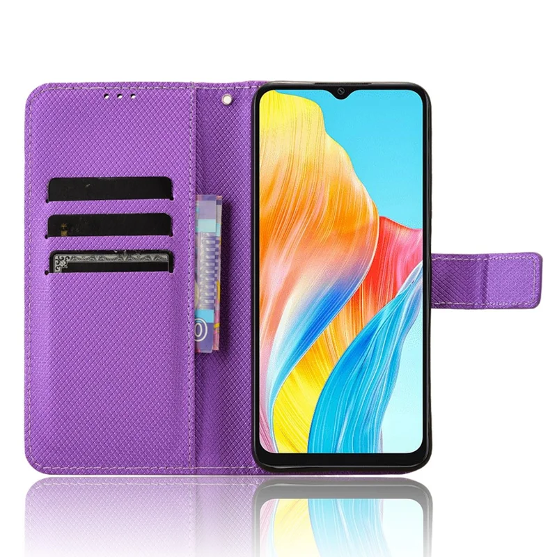 For Oppo A18 4G / A38 4G Leather Phone Case Stand Diamond Texture Protective Phone Cover - Purple