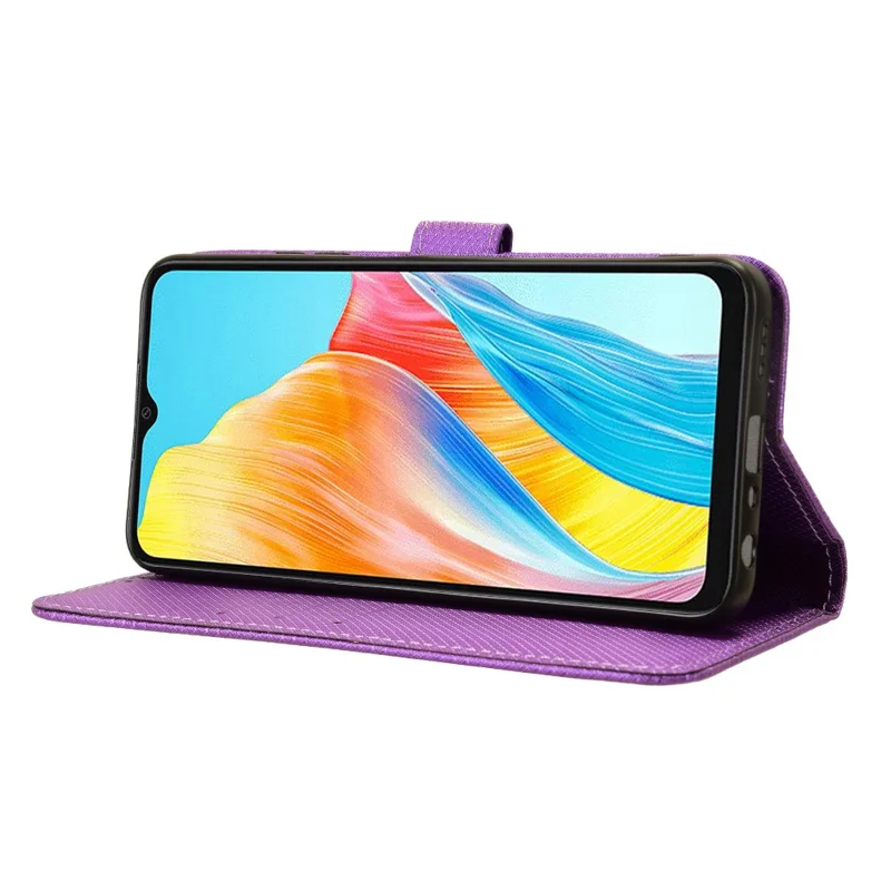 For Oppo A18 4G / A38 4G Leather Phone Case Stand Diamond Texture Protective Phone Cover - Purple