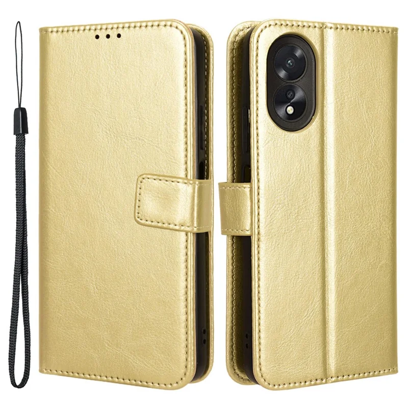 For Oppo A38 4G / A18 4G Case Crazy Horse Texture Leather Wallet Phone Cover - Gold