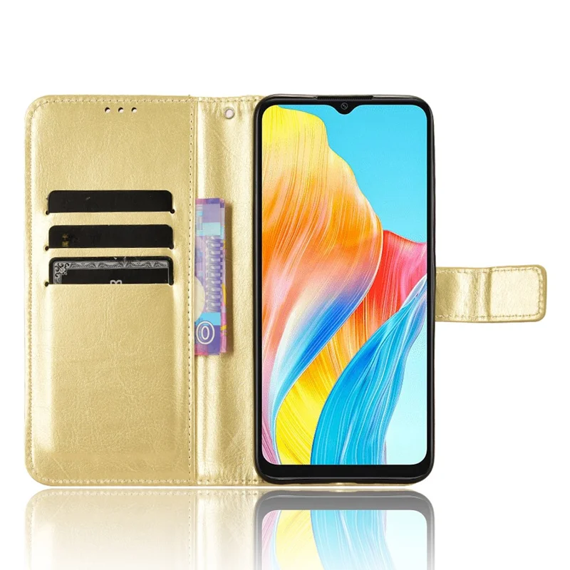 For Oppo A38 4G / A18 4G Case Crazy Horse Texture Leather Wallet Phone Cover - Gold