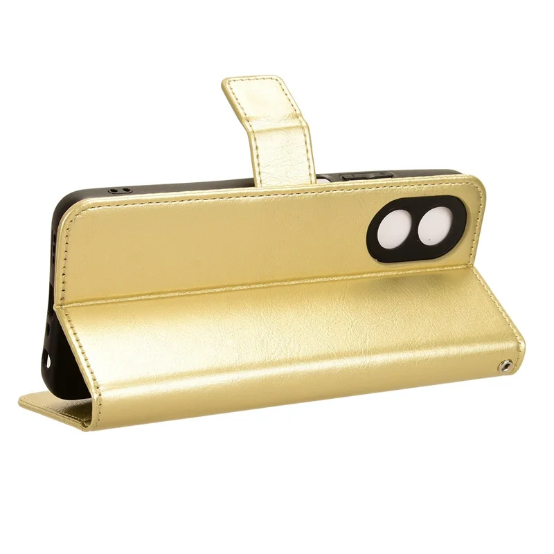 For Oppo A38 4G / A18 4G Case Crazy Horse Texture Leather Wallet Phone Cover - Gold