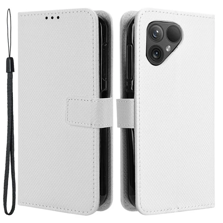Für Fairphone 5 Hülle Diamond Texture Stand Phone Wallet PU Leder Cover - Weiß