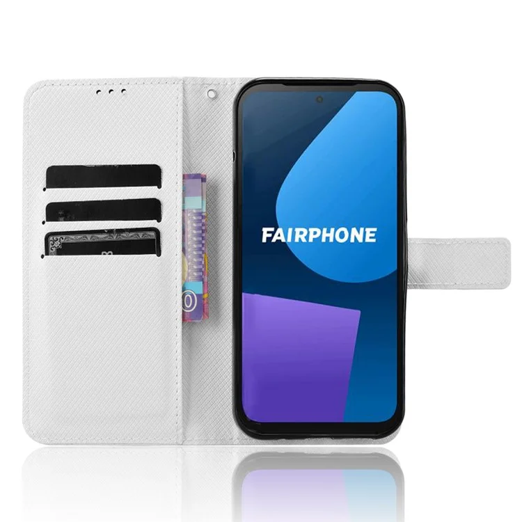 Für Fairphone 5 Hülle Diamond Texture Stand Phone Wallet PU Leder Cover - Weiß