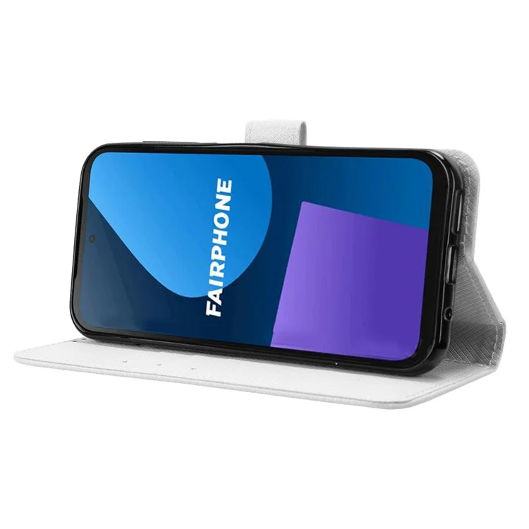 Für Fairphone 5 Hülle Diamond Texture Stand Phone Wallet PU Leder Cover - Weiß