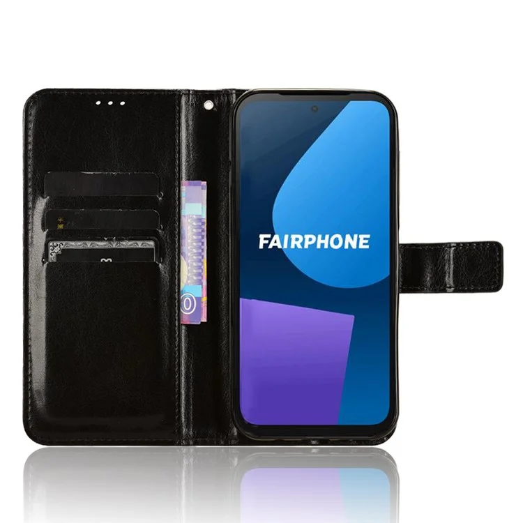 Für Fairphone 5 Hülle Crazy Horse Textur Telefon Flip Lederbezug - Schwarz