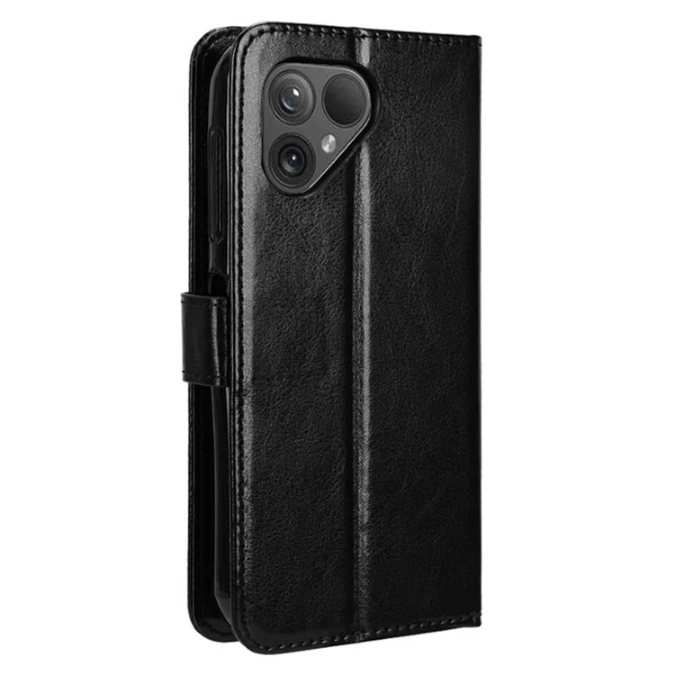 Für Fairphone 5 Hülle Crazy Horse Textur Telefon Flip Lederbezug - Schwarz