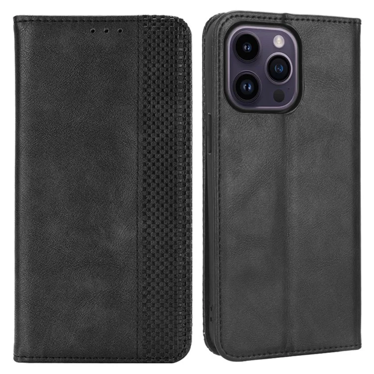 Para iPhone 15 Pro Max Case Magnetic Auto-absorbed Leather Wallet Stand Phone Cover - Black