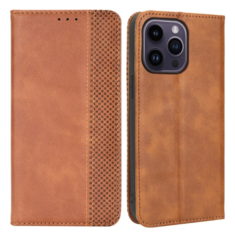 For iPhone 15 Pro Max Case Magnetic Auto-absorbed Leather Wallet Stand Phone Cover - Brown