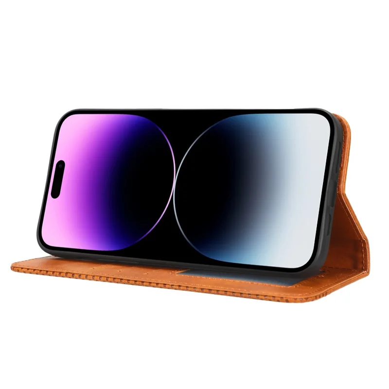 For iPhone 15 Pro Max Case Magnetic Auto-absorbed Leather Wallet Stand Phone Cover - Brown