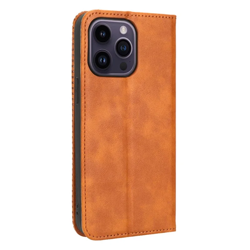 For iPhone 15 Pro Max Case Magnetic Auto-absorbed Leather Wallet Stand Phone Cover - Brown