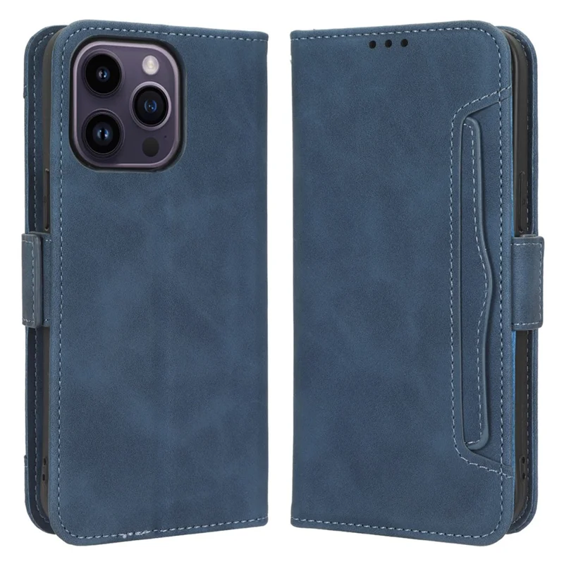 For iPhone 15 Pro Cover Multiple Card Slots Leather Wallet Stand Phone Case - Blue