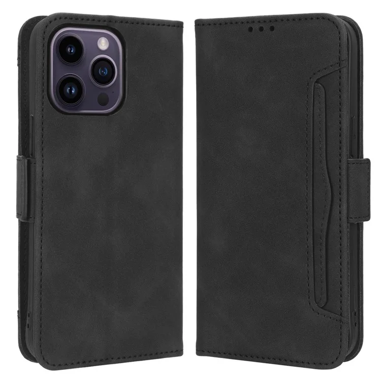 Für iPhone 15 Pro Max Case PU-Leder Geldbörse Stoßfest Standtelefon-Cover - Schwarz