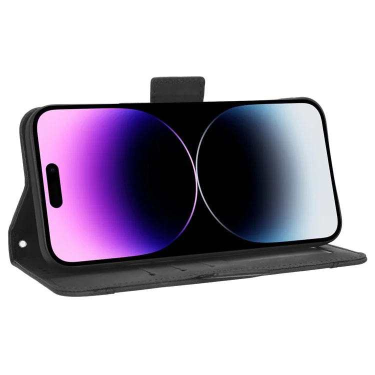 Für iPhone 15 Pro Max Case PU-Leder Geldbörse Stoßfest Standtelefon-Cover - Schwarz