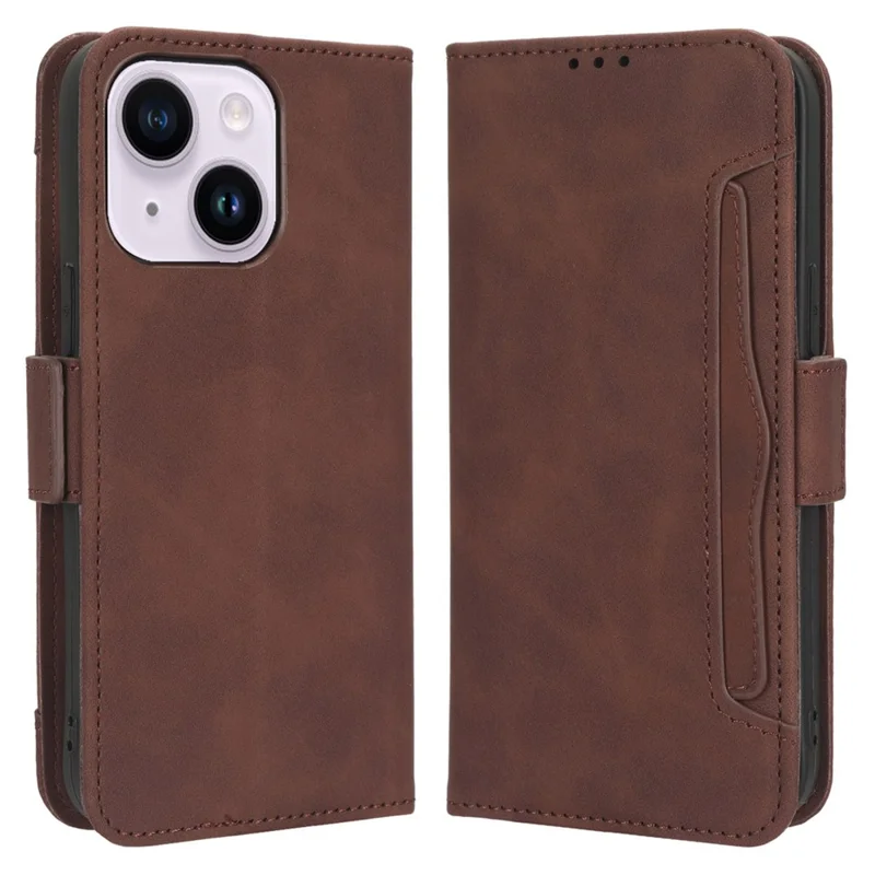 Für iPhone 15 Hülle mit mehreren Kartenfächern, vollständiger Schutz, Lederhülle - Braun