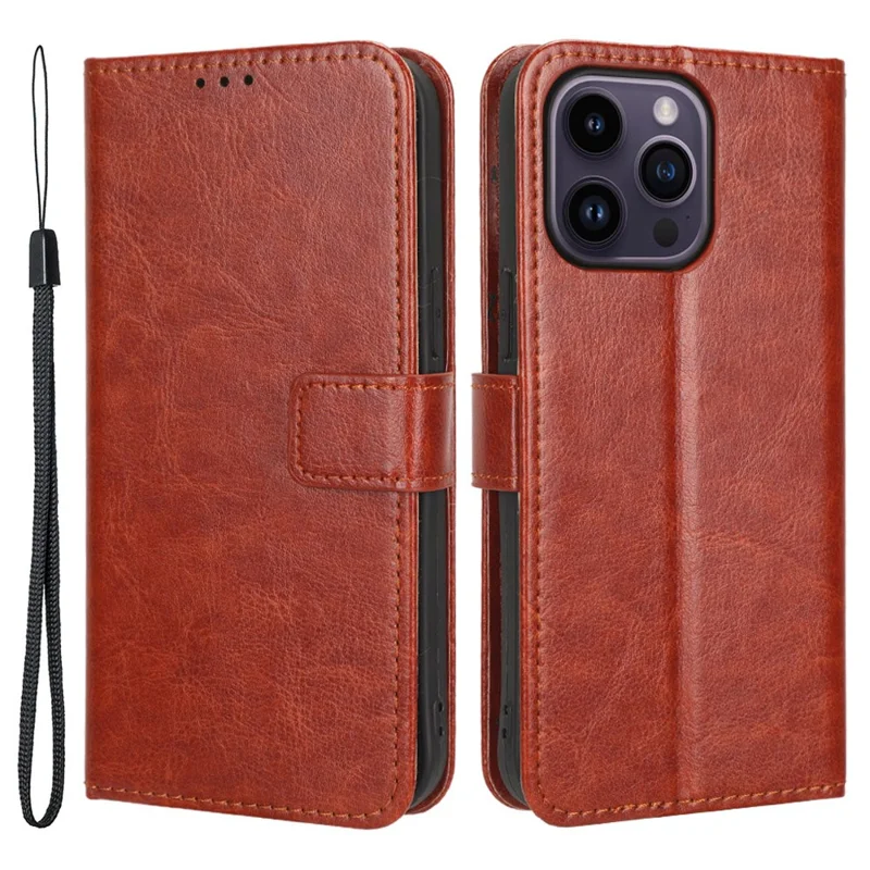 Per iPhone 15 Pro Case Crazy Horse Texture PU Leather Wallet Protective Phone Cover - Marrone