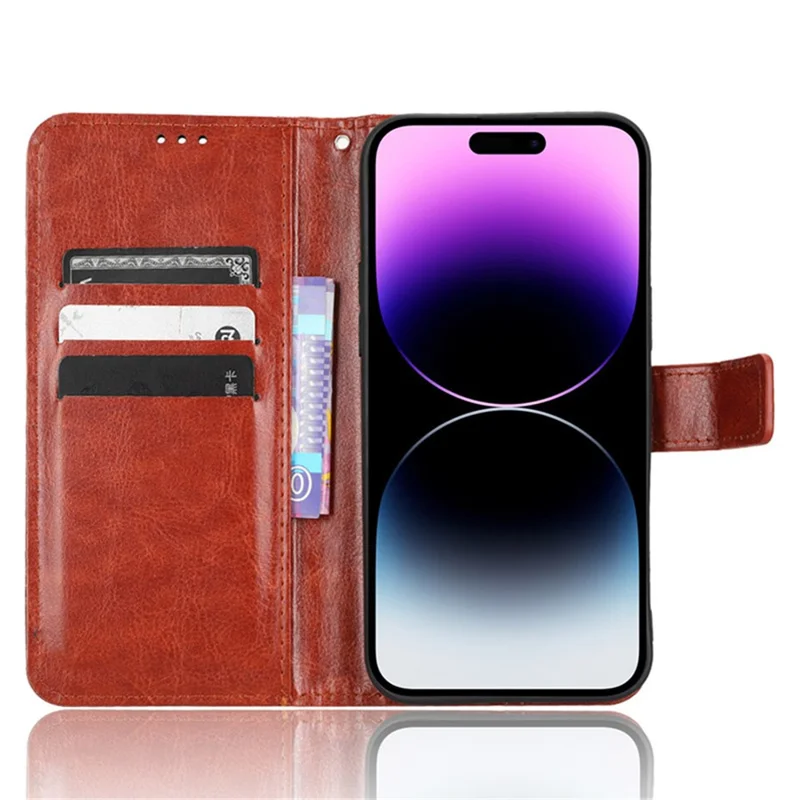 Per iPhone 15 Pro Case Crazy Horse Texture PU Leather Wallet Protective Phone Cover - Marrone