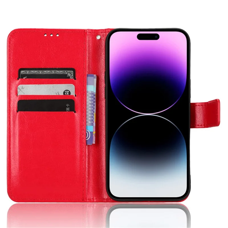 Pour iPhone 15 Pro Étui Crazy Horse Texture Cuir PU Portefeuille Étui de Protection pour Téléphone - Rouge