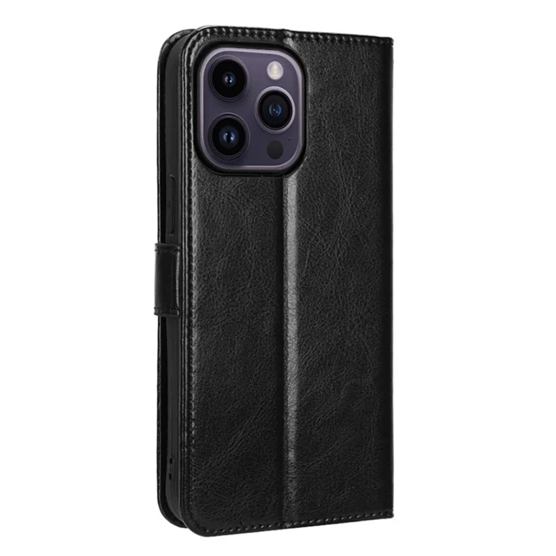 Para iPhone 15 Pro Max Case Crazy Horse Texture Leather Stand Anti-fall Phone Cover - Preto