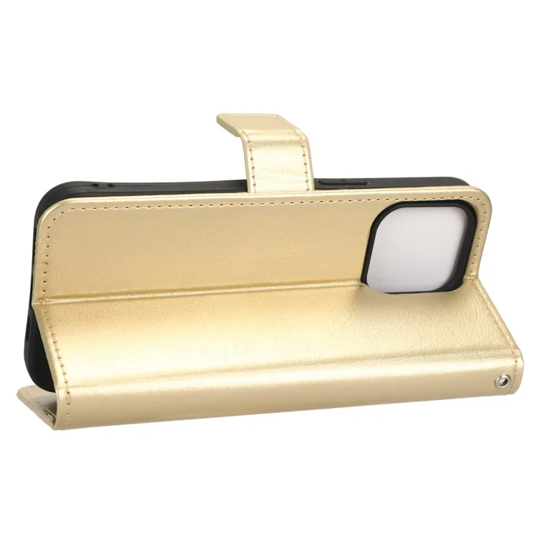 Für iPhone 15 Lederhülle Crazy Horse-Textur Stoßfeste Telefonhülle mit Brieftasche und Ständer - Gold