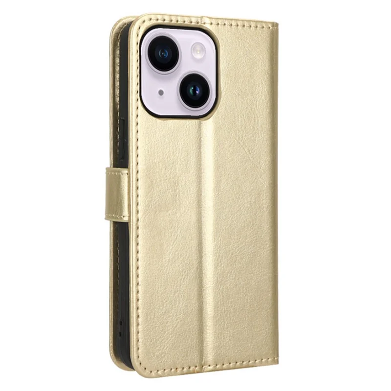 Für iPhone 15 Lederhülle Crazy Horse-Textur Stoßfeste Telefonhülle mit Brieftasche und Ständer - Gold