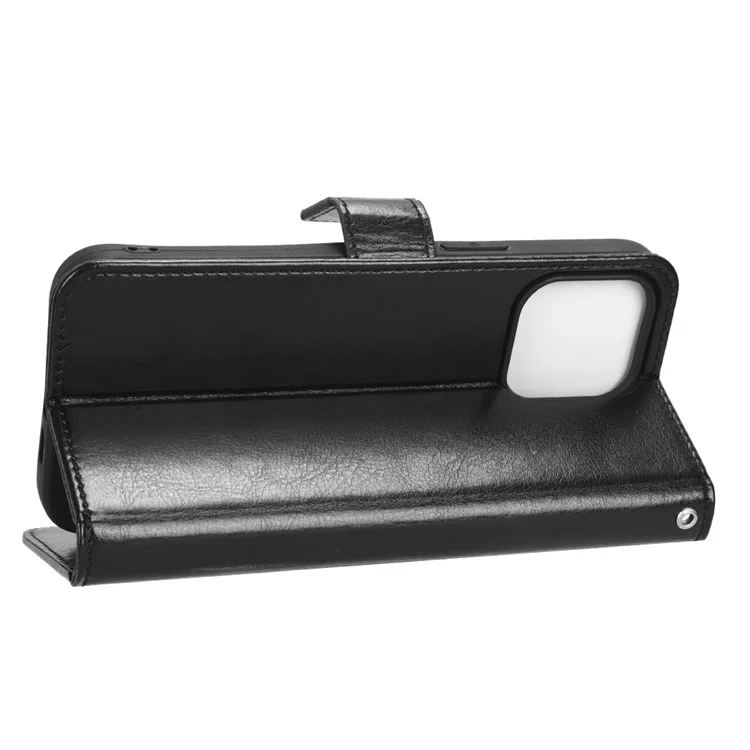 Phone Case for iPhone 15 Plus Cover Crazy Horse Texture Leather Wallet Stand Shell - Black