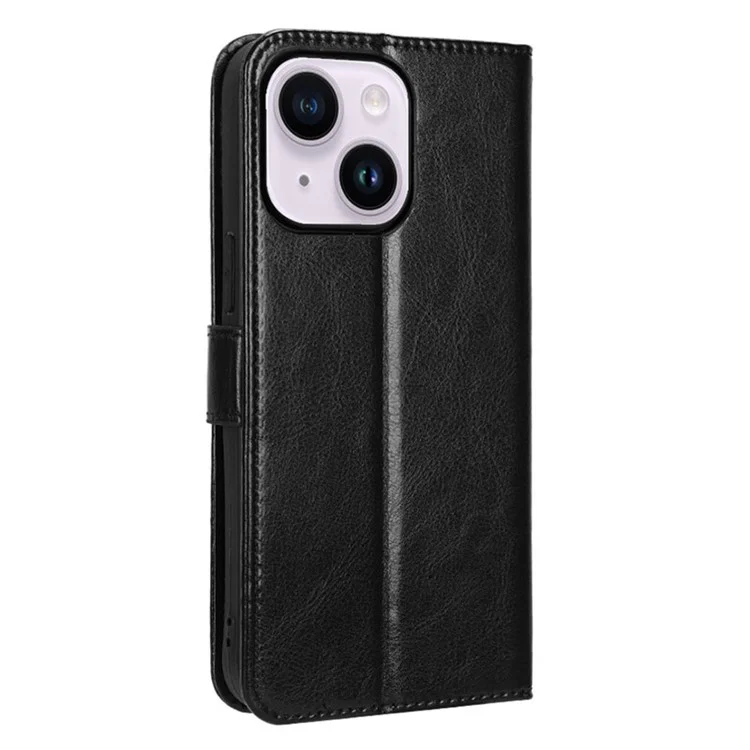 Phone Case for iPhone 15 Plus Cover Crazy Horse Texture Leather Wallet Stand Shell - Black