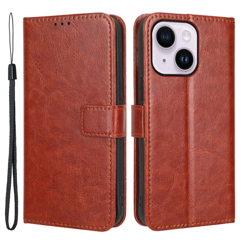 Handyhülle für iPhone 15 Plus Cover Crazy Horse Textur Ledertasche Ständer Schale - Braun