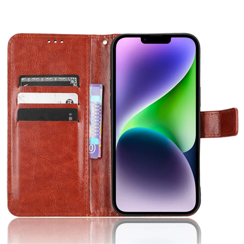 Handyhülle für iPhone 15 Plus Cover Crazy Horse Textur Ledertasche Ständer Schale - Braun