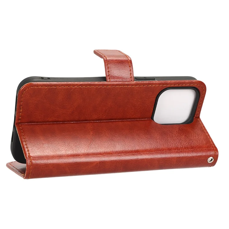 Handyhülle für iPhone 15 Plus Cover Crazy Horse Textur Ledertasche Ständer Schale - Braun