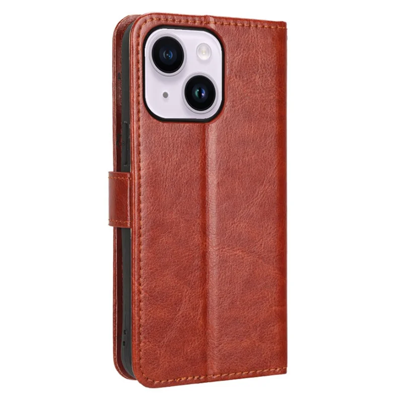 Handyhülle für iPhone 15 Plus Cover Crazy Horse Textur Ledertasche Ständer Schale - Braun