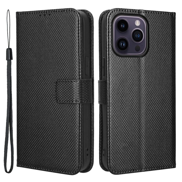 Pour iPhone 15 Pro Stand Leather Phone Case Protective Phone Cover - Noir
