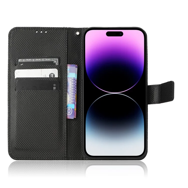 Pour iPhone 15 Pro Stand Leather Phone Case Protective Phone Cover - Noir