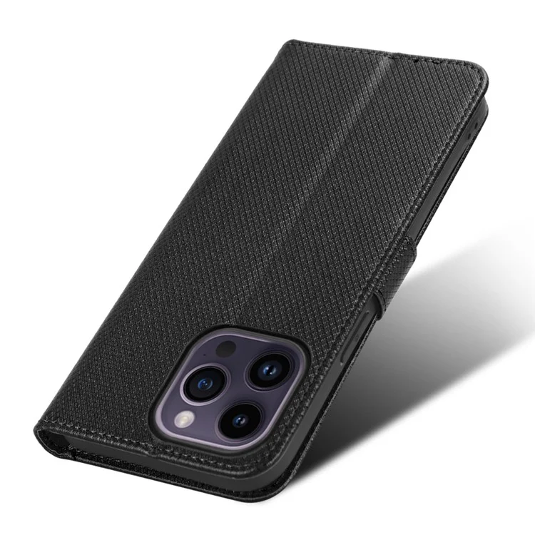 Pour iPhone 15 Pro Stand Leather Phone Case Protective Phone Cover - Noir