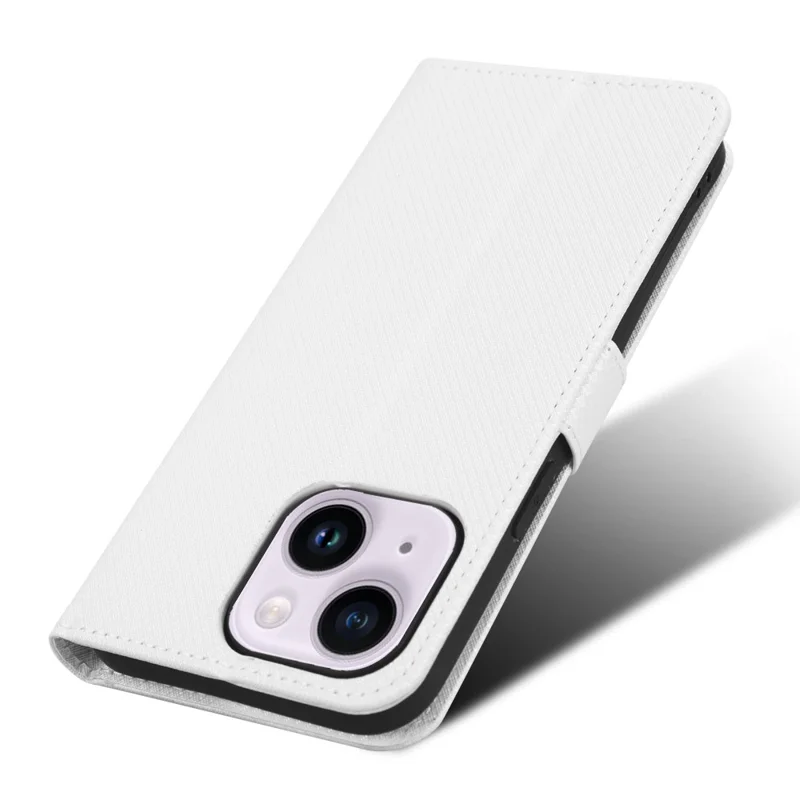 Per iPhone 15 Case Anti-Scratch Leather Phone Shell Stand Diamond Texture Wallet Phone Cover - Bianco
