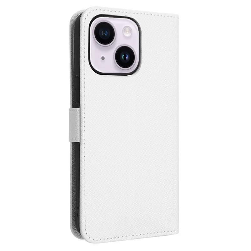 Per iPhone 15 Case Anti-Scratch Leather Phone Shell Stand Diamond Texture Wallet Phone Cover - Bianco