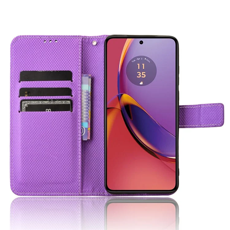 Para Motorola Moto G84 5G Capa Slim-Fit Leather Shell Stand Wallet Magnetic Phone Cover - Roxo