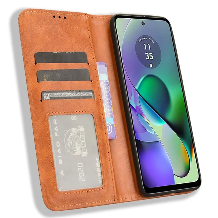 Für Motorola Moto G54 5G / G54 Power 5G / G64 5G / G64y 5G Retro PU-Leder-Wallet-Flip-Ständer-Handyhülle - Braun