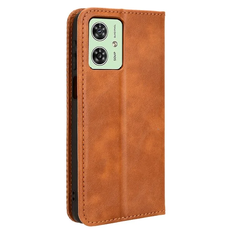 Für Motorola Moto G54 5G / G54 Power 5G / G64 5G / G64y 5G Retro PU-Leder-Wallet-Flip-Ständer-Handyhülle - Braun